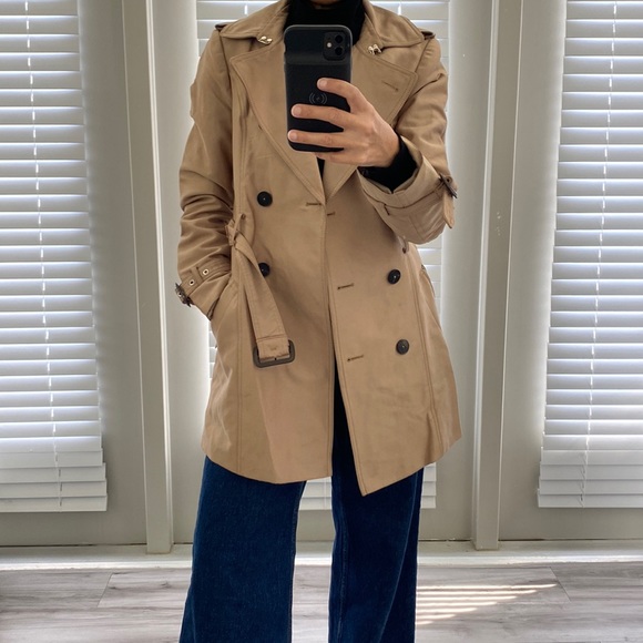 Zara Trench Coat Faux Suede Belted Pockets Buckled Sleeves Size XS - Picture 1 of 17
